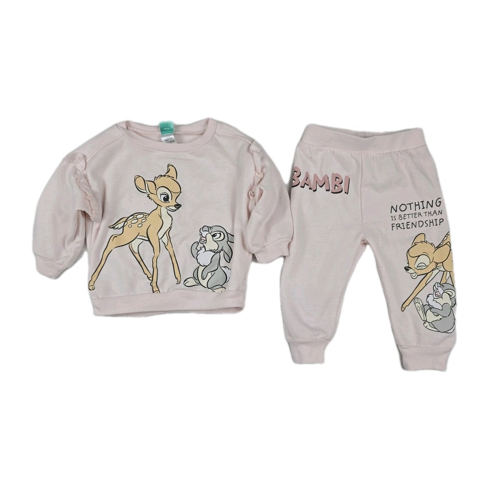 Disney Baby Bambi Thumper Pink Ruffle Sweatshirt Joggers Set 6/9 Months